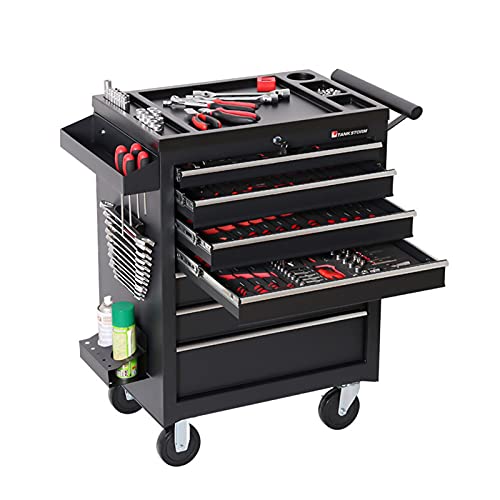 26,8" L X 18" T X 37,2" H Abschließbares Schiebewerkzeug Aus Stahl 7-Schubladen-Truhe Rollwerkzeugwagen Schrank mit Rädern für Garagenlagerung Belastbar 330 Pfund (Blau) – Bild 3