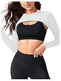 Maglietta sportiva da donna GORGLITTER Top da donna Super Crop Top a maniche lunghe, top sportivo da yoga, top rotondo, bianco, M