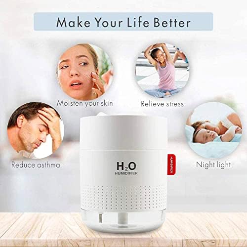 CUQOO 500ml ULtrasonic Cool Mist Humidifiers with Night Light in White  Smart Control Air Humidifier | Quiet Desktop Humidifier Waterless & Auto Shut-Off for Home Baby Room Plants Office