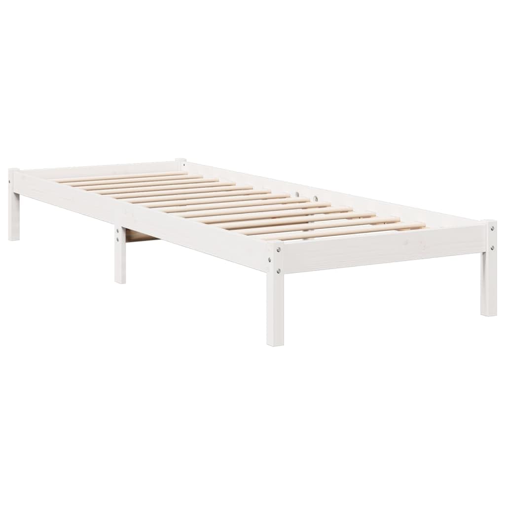 vidaXL White Extra Long Solid Pine Bed Frame 80 x 210 in Modern Design for Bedroom Sturdy Wood Construction Easy Assembly Ideal Adults Wooden Furniture Single Indoor Mattress Base