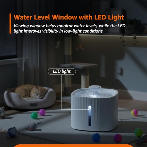 Image of Amazon Basics 3L Pet Water Fountain for Cats & Dogs | with LED Light | USB Powered | Dual Flow | Silent Pump | BPA-Free Food-Grade Material | White