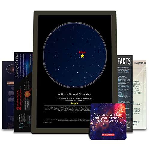 exciting Lives Framed Name A Star Gift – Gift for Valentines, Valentine's Day, Love Gift for Valentines, Personalized Star Registry Certificate Framed with Star Map – Unique Romantic Keepsake for Anniversary, Birthday