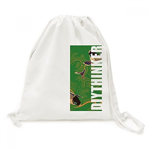 Toile Drawstring Backpack Poisson Jaune sac voyage léger de peinture