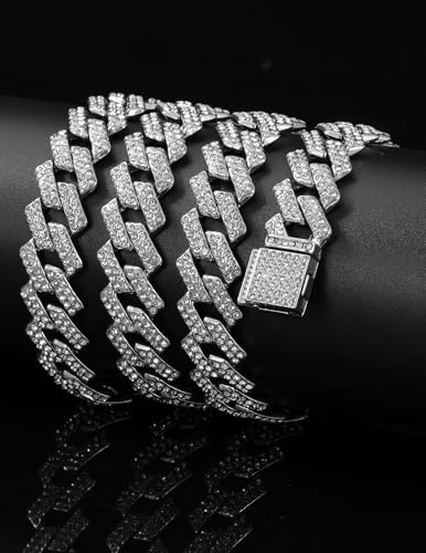 Cuban Chain Necklace 21.6-29.5 Inches Gold Silver Diamond Cut Hip Hop Jewelry Iced Out Bling for Men and Women2