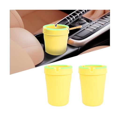 Image of Mandark Car Ashtray, 2PCS Glow In The Dark Smokeless Self-Extinguishing Vehicle Cigarette Trash Can, Smellproof Portable Automotive Ash Holder Organizer, Universal for Truck Home Office (Yellow)