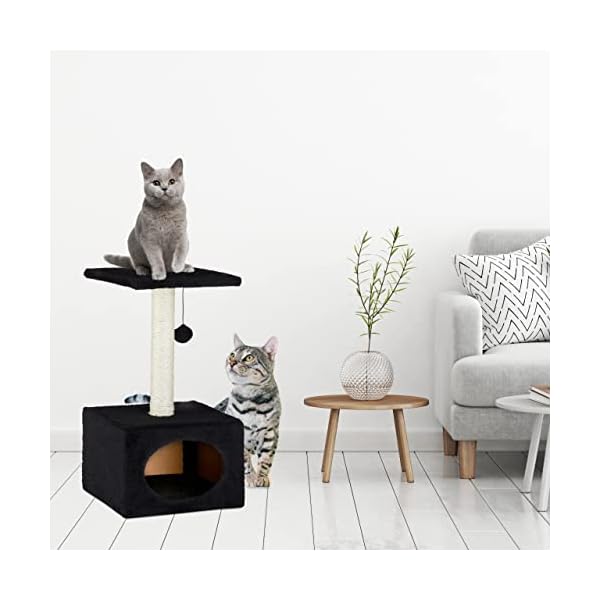 Relaxdays Kratzbaum, Kletterbaum mit Katzenhöhle, Sisalstange und Spielball, Plüschbezug, HBT 56x31x31 cm, grau – Bild 6