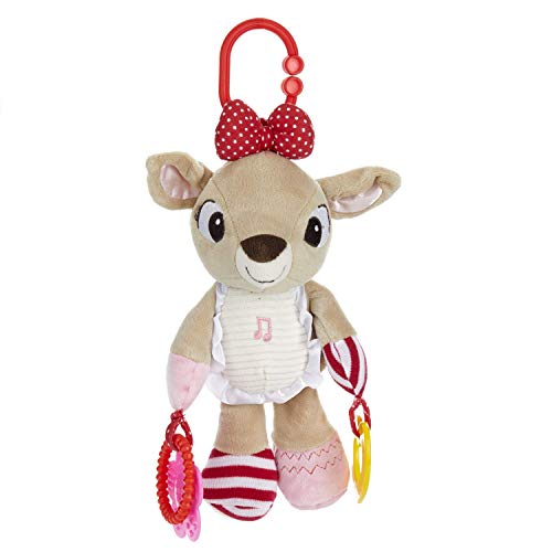 KIDS PREFERRED Rudolph The Red-Nosed Reindeer Clarice on The Go Teether Developmental Activity Toy with Music & Lights, Christmas Holiday Toy, Boys & Girls 0 and up, 12 Inches with clip