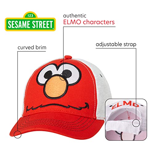 Sesame Street Toddler Cotton Baseball Cap – Elmo, Cookie Monster, Big Bird, Oscar The Grouch, Size Age 2-4, Elmo Red/Grey2