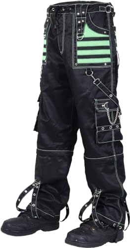 Women Black/Green Jeans Gothic Pant Rock Hard Trouser Streetwear Pants with Pockets/Short/Pant3