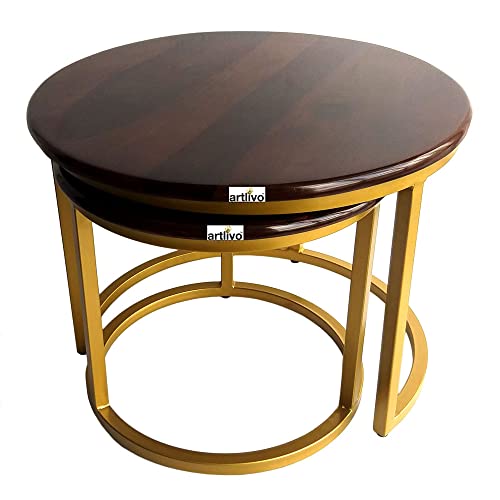 Image of Artlivo Solid Sheesham Wood Round Coffee Table - Set of 2 (22 /17 inch Dia) for Living|Drawing|Bedroom|Office|Balcony|Gift|Diwali|Wedding