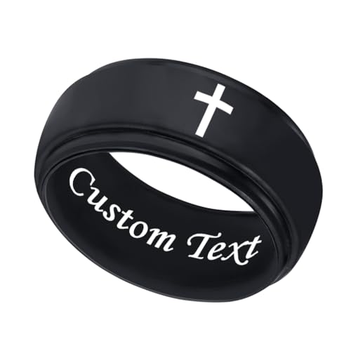 Customize Religious Christian Silicone Rings 8mm Black Silicone Step Edges Silicone Wedding Band Engagement Rings Bible Verse Quote Faith Inspirational Rings Incentive Gifts,Size 6-12