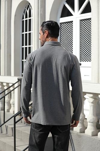 Men's Long Sleeve Polo Shirts Cotton Casual Button T Shirt with Pocket Classic Work Collared Basic Golf Shirts4