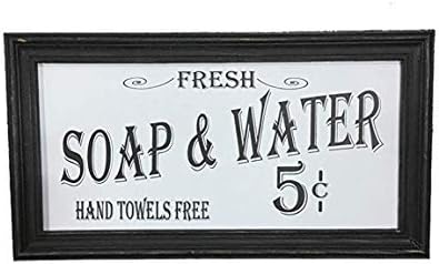Ohio Wholesale Vintage Soap & Water Bath Sign Distressed Wood Old-Fashioned Script Country Decor, White