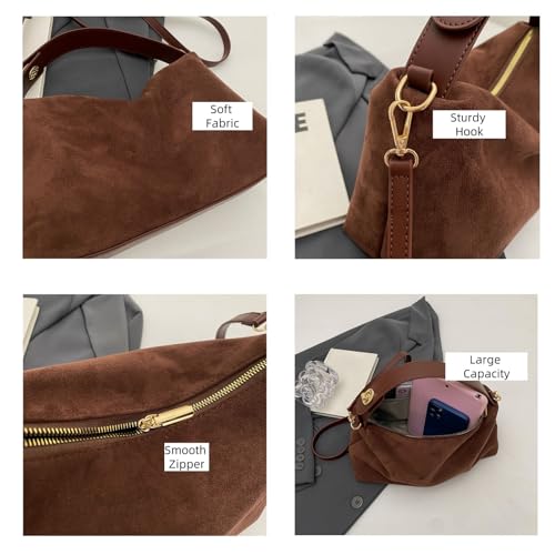 Suede Women Bag for Women Retro Suede Shoulder Bag Hobo Shoulder Bag with Zipper Closure4