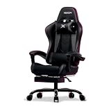 Migliori sedie da gaming Avilia Sedia Gaming Reclinabile Ergonomica in Pelle, Poltrona da Ufficio e Scrivania con Poggiapiedi Retrattile, Cuscino Lombare e Poggiatesta (Nero, Ergonomica)