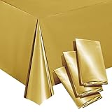 Juvale Gold Plastic Tablecloth - Easy-Clean Disposable Table Cloths - Durable Gold Table Covers for Parties - Party Tablecloth for Weddings & Showers - 108 x 54 in, Pack of 3