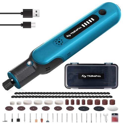 Herramienta multiusos Tilswall de 8 V, herramienta rotativa de 5 velocidades, juego de accesorios multiherramienta de 105 para taladrar, cortar, pulir y esmerilar (caja de plástico)