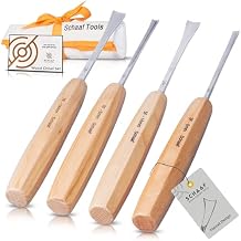 High-Quality Wood Carving Tools Set of 4 Fishtail Chisels and Gouges, Razor Sharp CR-V 60 Steel Woodworking Tools, Wood Carving Chisel Set for Beginners and Professionals