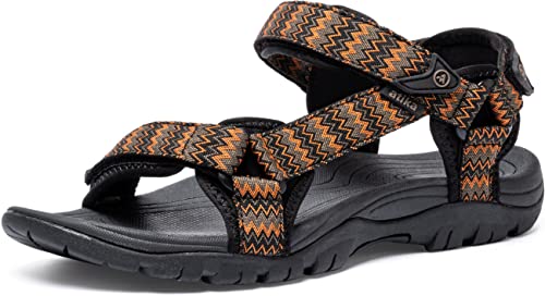 Atika Men's Outdoor Hiking Sandals, Open Toe Arch Support Strap Water Sandals, Lightweight Athletic Trail Sport Sandals, Maya 2 Electric Orange, 7 #TOP23