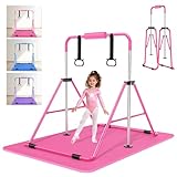 Safly Fun Gymnastics Bar with Mat for Kids 3-9, Foldable & Adjustable 35'-51', Supports 142Lbs with Pad, Easy to Assemble, Gymnastics Equipment for Indoor/Outdoor Training