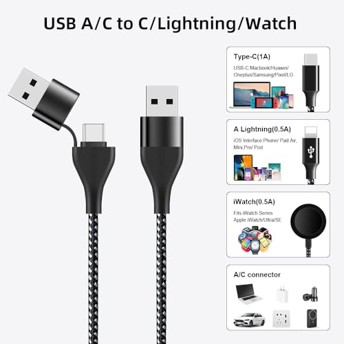 CHAFON for Travel Essentials 4 in 2 Multi Charging Cable for iWatch Charger/Mobile Phone Charger Portable for iWatch Series 10-2/Ultra/SE-6FT - Image 3