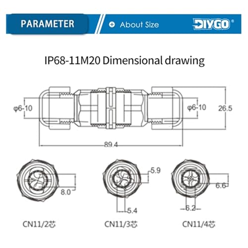 Connecteurs étanche IP68 à vis de Type I adaptateur pour câbles de 6-10mm