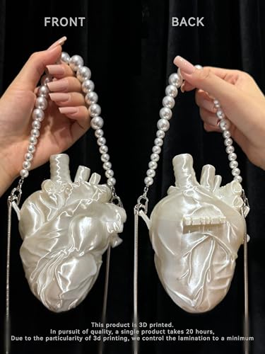 IMOJI Anatomical Heart Shaped Crossbody Bag with Pearl Chain Strap, Pink2