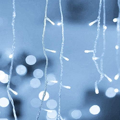 Solar Icicle String Light - 16FT/5M Outdoor Decorations 256 LED 8 Mode Remote Curtain Light, Solar Power Christmas Fairy Light Waterproof for Wedding,Garden,Party,Tree,Room,Backyard,Patio (Cool White)