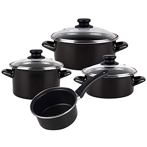 Kenia Negra - Batería De Cocina 7 Piezas, Acero Vitrificado Exterior Negro. Antiadherente Bicapa Reforzado. Apta Para Todo Tipo De Cocinas, E En Oferta Magefesa Kenia Batería De Cocina, Acero Vitrificado, Antiadherente Bicapa Reforzado, Apta Para Todo Tipo De Cocinas, Negro, 7 Piezas