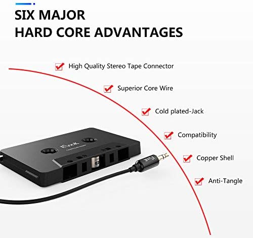 Elook Car Cassette Aux Adapter, 3.5mm Universal Audio Cable Tape Adapter for Car, Phone, MP3 ect. Black