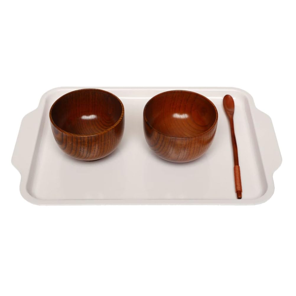 ttnmrc Montessori Spoon Scooping Practical Life Set, Wooden Bowls & Handmade Wood Spoon with White Work Tray