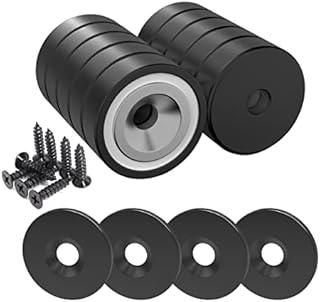 Magnetpro 12 Pieces Magnet 10 KG Force 20 x 7 mm with Countersunk Hole and Steel Capsule, Pot Magnets with Screws and 12 Steel Pads (Piano Black)