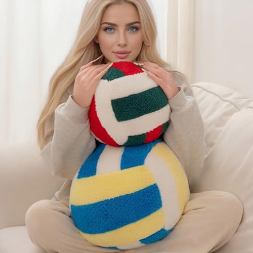 3D Volleyball Rundes Kissen, Ball Kissen, Flauschiges Plüschkissen, Deko Kissen Pillow Weiche Füllkissen Kopfkissen Sofakissen Zierkissen Couchkissen Für Kinderzimmer Deko (Rosa und weiß,24CM)