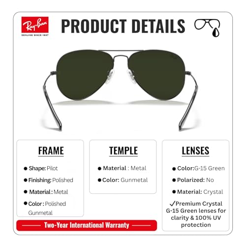 Image of Ray-Ban RB3025 AVIATOR CLASSIC Pilot Shaped Sunglasses for Men & Women with Official RAYBAN Eyewear Kit