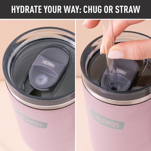 Image of THERMOS Stainless Steel Cup Holder Mug - 40 Ounce, Sunset Pink - Insulated Tumbler with Lid and Straw, Plus Leak-Resistant Slide Lock