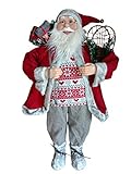Garden Market Place Grande figurine de Père Noël de 90 cm de haut avec sac de jouets et raquettes à neige – Style rustique Père Noël
