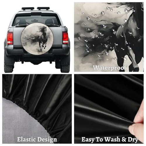 Image of Spare Tire Cover for RV Trailer, Animals Horse Tire Covers Universal Fit for Travel Trailer Camper Jeep RV SUV Truck Waterproof Wheel Cover (15 inch for Diameter 27 inch - 29 inch),A275