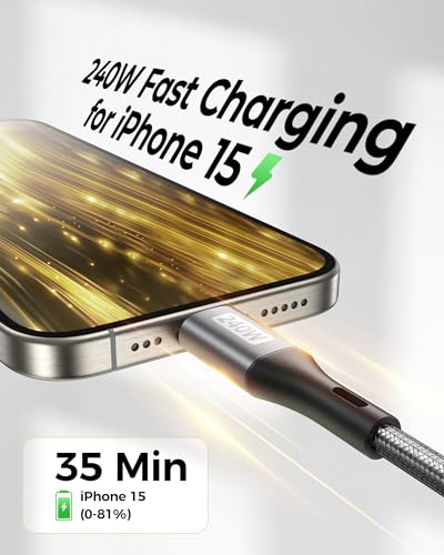 Silkland 240W USB C to USB C Cable (1FT, 2Pack), Type C Fast Charging Cable PD 3.1, Nylon Braided USBC Cable Compatible for iPhone 17/16/15 Series, MacBook Pro, iPad Air, Galaxy S25 S24, Pixel