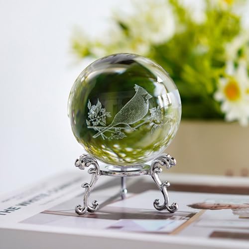 Zeershee 3D Glass Laser Cardinal Bird Paperweight 60Mm Crystal Ball With Stand Cardinal Gifts For Women Home Office Desk Decor thumb #5