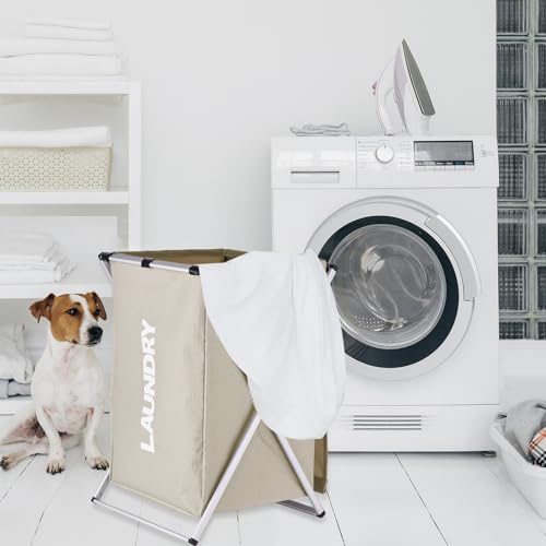 Panier à linge avec cadre aluminium robuste et tissu noir pliable - 7