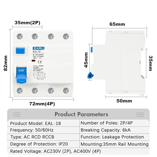 Interruptor diferencial electromagnético CA 2P 20A con corte rápido de 10mA 3