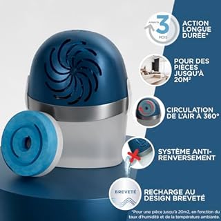 Rubson – Absorbeur d'Humidité Aero 360° pour pièces de 20 m² – Déshumidificateur d'air anti-odeurs & anti-moisissures – 1 recharge neutre de 450 g incluse