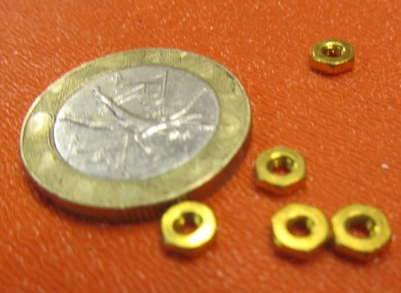 Brass Hex Nuts RH 2-64 Thread x 3/16 W x 1/16 H 200 Pcs
