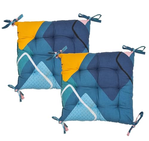 Image of COZY FURNISH Microfiber Cotton Chair Pads with Four Corner Ties 16x16(Inches) 41X41(CM) Square, Pack of 2 | Extra-Comfortable & Soft Seat Cushions | Ergonomic Pillows (Royal Blue)