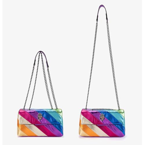 Image of Rejolly Rainbow Stripe Crossbody Shoulder Bag for Women Color Blocking PU Leather Colourful Purse with Chain Strap | PU Leather, with Chain Strap