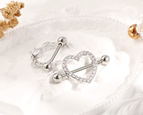 Shakalaka Surgical Steel Nipple Rings Body Piercing Jewelry for Women with Cute Heart 14g2