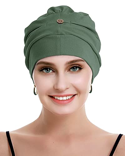 osvyo Couvre-chef chimio pour femme Cancer perte de cheveux – Couvre-chef léger en coton, Olive clair, Taille unique