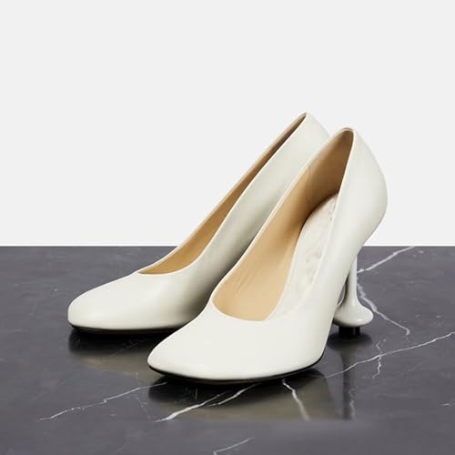 Sexy White Women's Fashion Strange Style Heel Stiletto Pumps, Elegant Round Toe Sweet Extreme High Heels for Party, Banquet and Fashion Show,8,White3