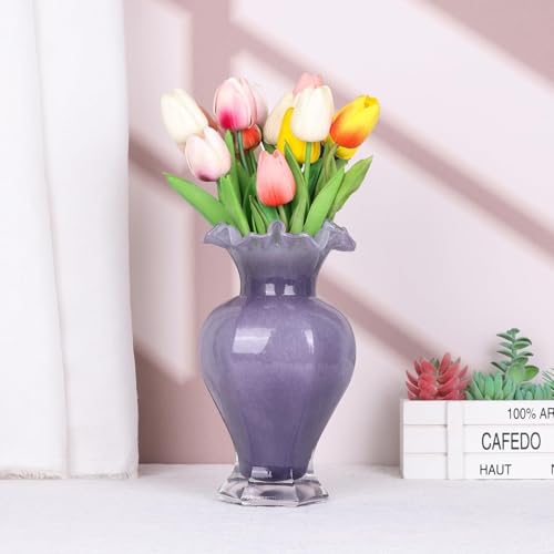 Vase en verre soufflé bouche design unique bleu et rouge pour table chic - 3