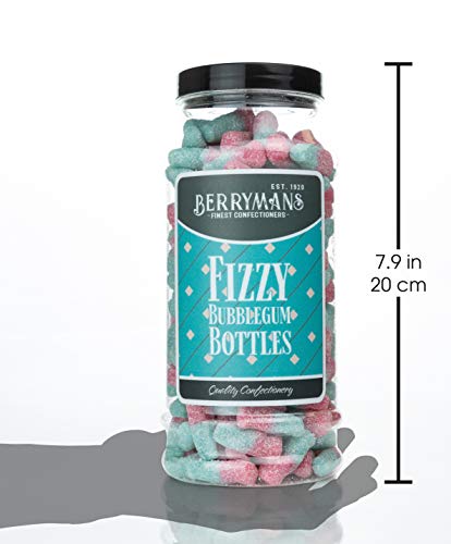 Original Fizzy Bubblegum Bottles Pink and Blue Bottles Retro Sweets Gift Jar by Berrymans Sweet Shop - Classic Sweets, Traditional Taste.